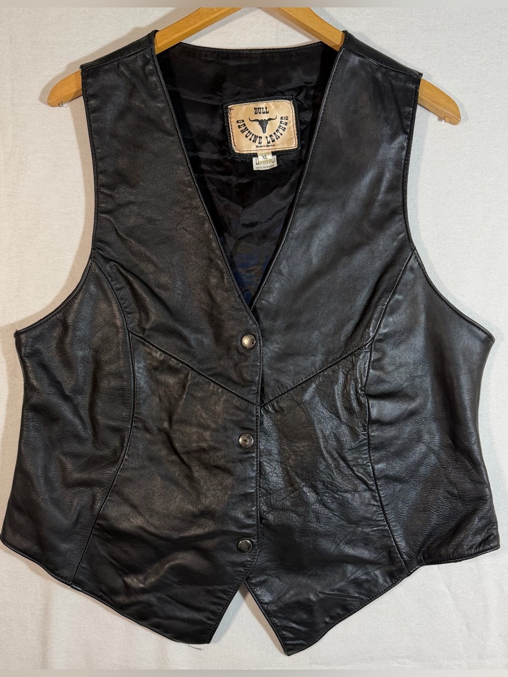 Bull Women’s Genuine Leather Motorcycle Biker Vest Black XL Snap Front Style
